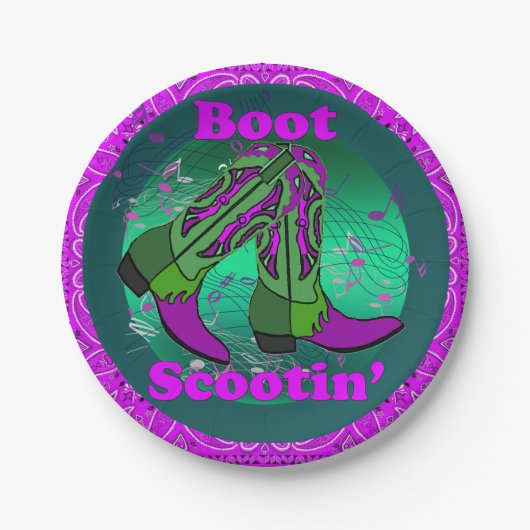 Assiettes En Carton Western Party Cowboy Boot Scootin" Danse violet (Devant)