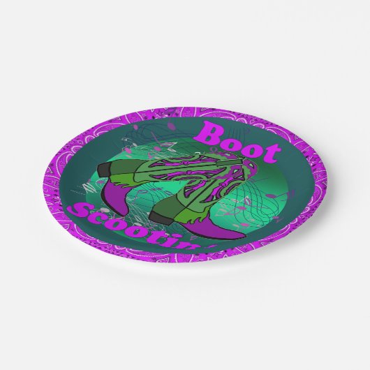 Assiettes En Carton Western Party Cowboy Boot Scootin" Danse violet (Angle)