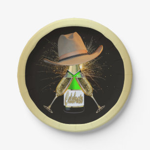 Assiettes En Carton Western Party Cowboy Casquette Champagne Plaque de