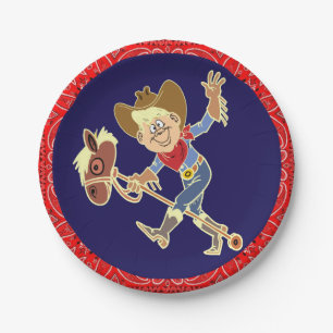 Assiettes En Carton Western Party Cowboy Sur Stick Horse Rouge Bandana