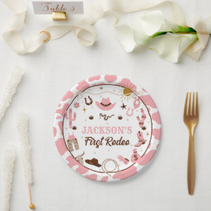 Assiettes En Carton Western Premier Rodéo fille 1er Anniversaire rose