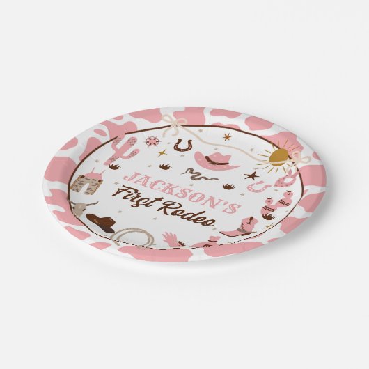 Assiettes En Carton Western Premier Rodéo fille 1er Anniversaire rose (Angle)