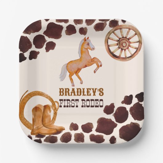 Assiettes En Carton Western premier rodéo saddup cheval fête d'anniver (Recto)