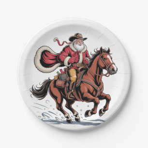 Assiettes En Carton Western Riding Rodeo Horse Cowboy Père Noël Noël