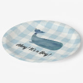 Assiettes En Carton Whale Blue En vichy Baby shower Ahoy c'est un garç (Angle)