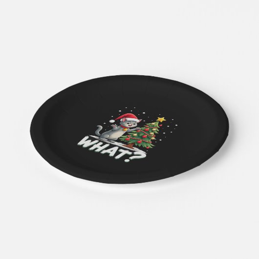 Assiettes En Carton What Funny Cat Pushing Christmas Tree Over Cat Xma (Angle)