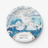 Assiettes En Carton Whimsical Blue Fun Ocean Waves Anniversaire (Devant)