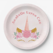 Assiettes En Carton Whimsical Blush rose Unicorn premier anniversaire (Devant)