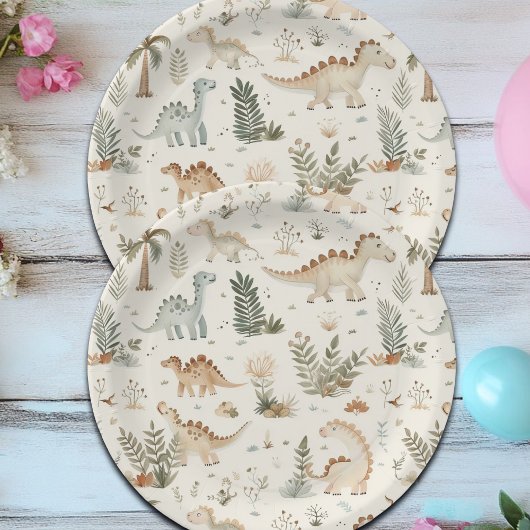 Assiettes En Carton Whimsical Boho Jungle Dinosaur Motif