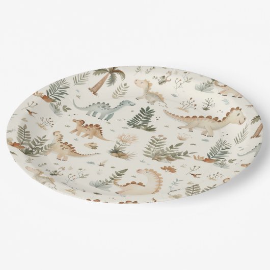 Assiettes En Carton Whimsical Boho Jungle Dinosaur Motif (Angle)