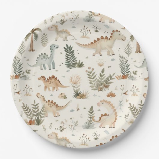 Assiettes En Carton Whimsical Boho Jungle Dinosaur Motif (Devant)