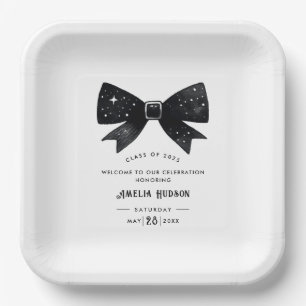 Assiettes En Carton Whimsical Bow Black & White Graduation Party