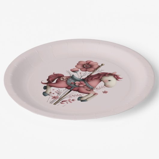 Assiettes En Carton Whimsical Carousel Horse Image (Angle)