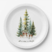 Assiettes En Carton Whimsical Christmas Deers in Forest Paper Plates (Devant)