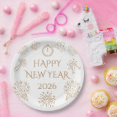 Assiettes En Carton Whimsical Doodles Gold Happy New Year 2026 (Fête)