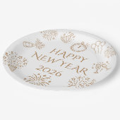 Assiettes En Carton Whimsical Doodles Gold Happy New Year 2026 (Angle)