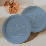 Assiettes En Carton Whimsical Dusty Blue Oh Baby ! Baby shower<br><div class="desc">Présentez nos assiettes en papier baby shower bleu poussiéreux et fantaisistes, parfaites pour votre simple fête de printemps ou d'hiver boho moderne! Cette assiette à l'ambiance boho-chic avec une calligraphie élégante et un design minimaliste blanc sur bleu, est idéale pour les garçons. De plus, il est modifiable, de sorte que...</div>