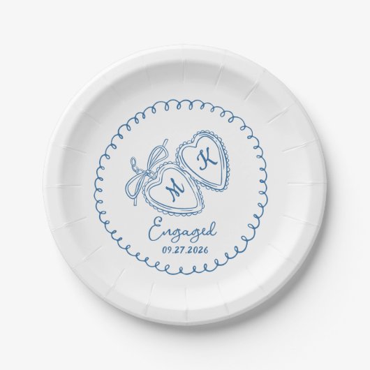 Assiettes En Carton Whimsical Engaged Couple Blue Hearts Trendy Doodle (Devant)