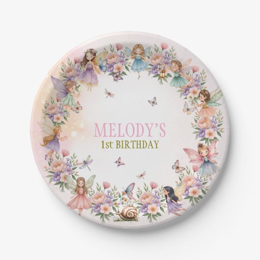Assiettes En Carton Whimsical fairy garden 1st birthday  (Devant)