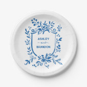 Assiettes En Carton Whimsical French Blue Botanical Crest Wedding (Devant)