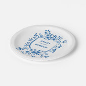 Assiettes En Carton Whimsical French Blue Botanical Crest Wedding (Angle)