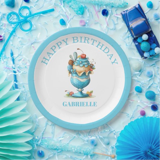 Assiettes En Carton Whimsical Fun Teal Birthday  (Fête)