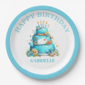 Assiettes En Carton Whimsical Fun Teal Birthday (Devant)