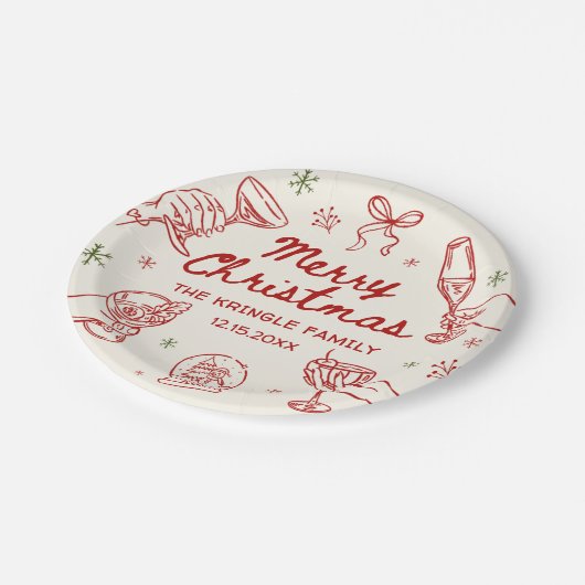 Assiettes En Carton Whimsical Hand Drawn Christmas Party (Angle)