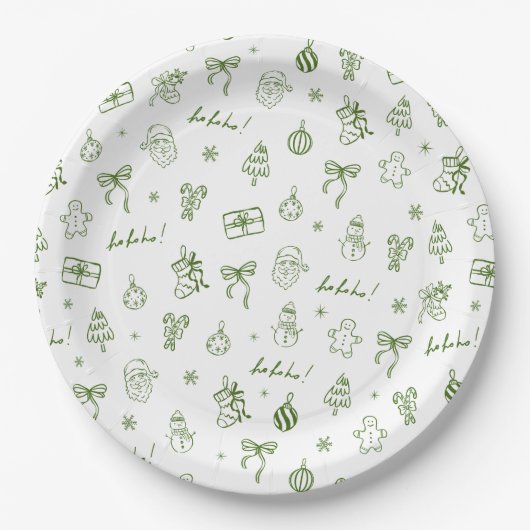 Assiettes En Carton Whimsical Hand Drawn Doodle Green (Devant)
