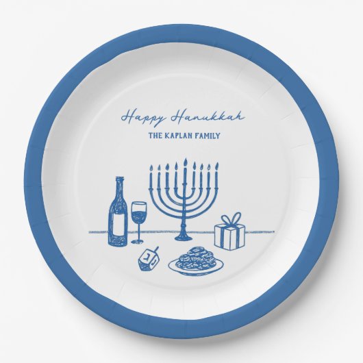 Assiettes En Carton Whimsical Hand Drawn Hanukkah Party Trendy Custom (Devant)