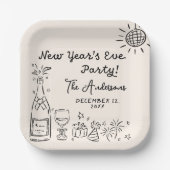Assiettes En Carton Whimsical Hand Drawn New Year's Eve Party (Recto)