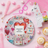 Assiettes En Carton Whimsical Hearts and Love Letters Motif Anniversai (Fête)
