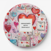 Assiettes En Carton Whimsical Hearts and Love Letters Motif Anniversai (Devant)