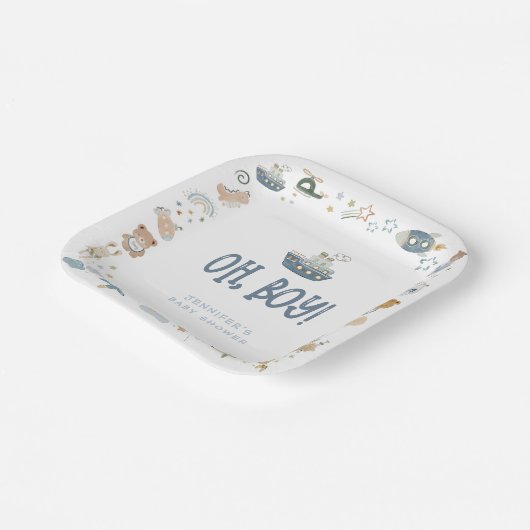 Assiettes En Carton Whimsical Oh Boy Aquarelle Doodle Baby shower (Angulaire)