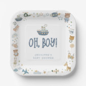 Assiettes En Carton Whimsical Oh Boy Aquarelle Doodle Baby shower (Recto)