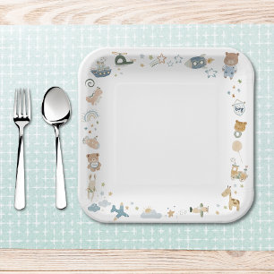Assiettes En Carton Whimsical Oh Boy Aquarelle Doodle Baby shower