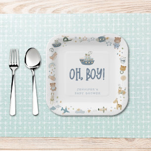 Assiettes En Carton Whimsical Oh Boy Aquarelle Doodle Baby shower