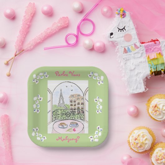 Assiettes En Carton Whimsical Paris and Eiffel Tower Parley MAHJONG (Fête)