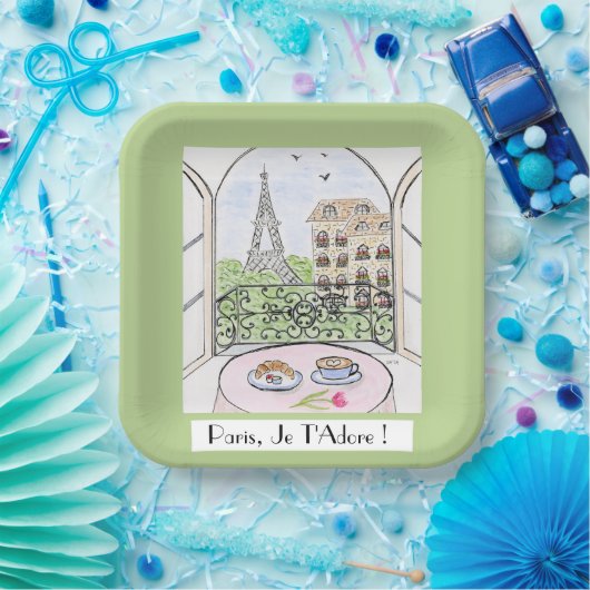 Assiettes En Carton Whimsical Paris Eiffel Tower I Adore You! (Fête)
