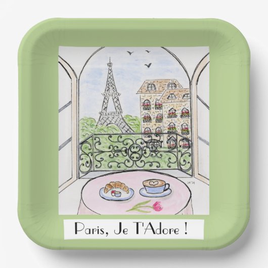 Assiettes En Carton Whimsical Paris Eiffel Tower I Adore You! (Recto)