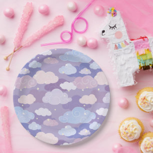 Assiettes En Carton Whimsical Pastel Clouds et étoiles Motif