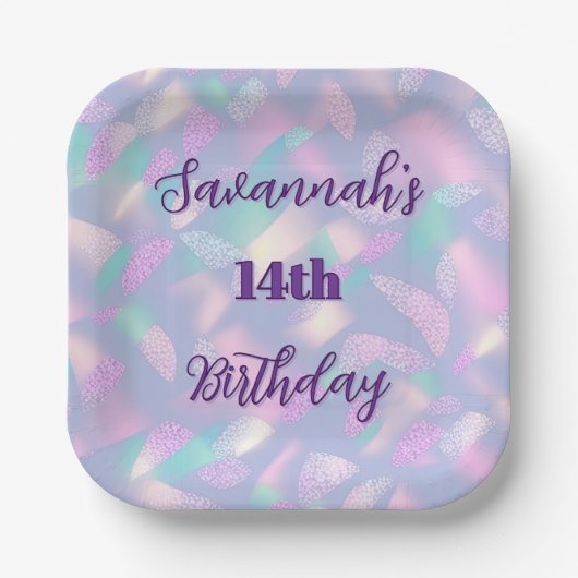 Assiettes En Carton Whimsical Pastel Iridescente Anniversaire Célébrat (Recto)
