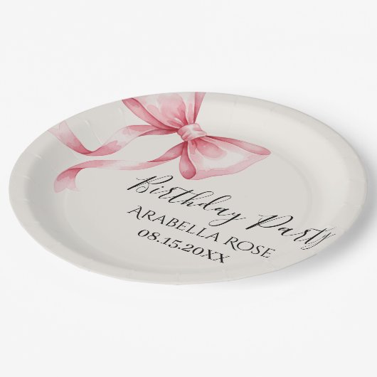 Assiettes En Carton Whimsical Pink Bow Birthday Party (Angle)