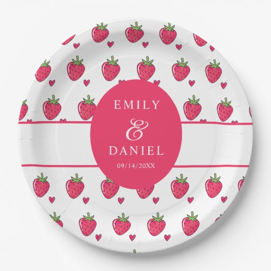Assiettes En Carton Whimsical Pink Strawberry Wedding (Devant)