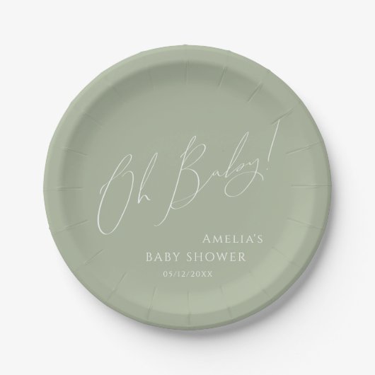 Assiettes En Carton Whimsical Sage Green Oh Baby! Baby shower (Devant)