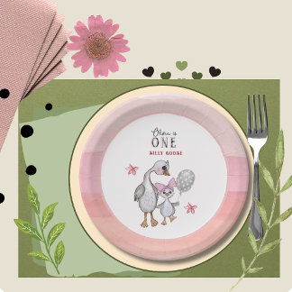 Assiettes En Carton Whimsical Silly Goose 1st Birthday Paper Plates 
