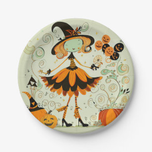 Assiettes En Carton whimsical/sorcière/citrouille/chute