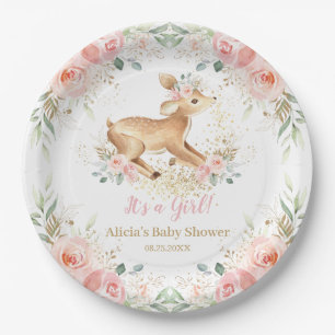 Assiettes En Carton Whimsical Sweet Deer Blush Floral Baby shower