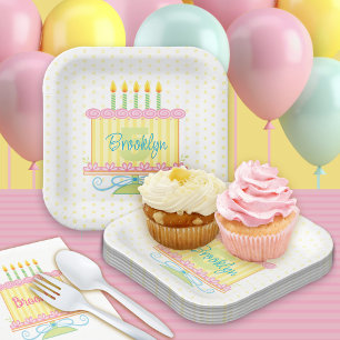 Assiettes En Carton Whimsical Sweet Girl 5e Anniversaire gâteau