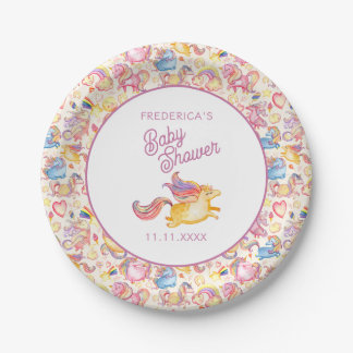 Assiettes En Carton Whimsical Unicorns  Baby Shower